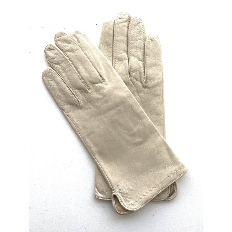 Gants en Cuir d'Agneau Beige Violette Doublés Soie.