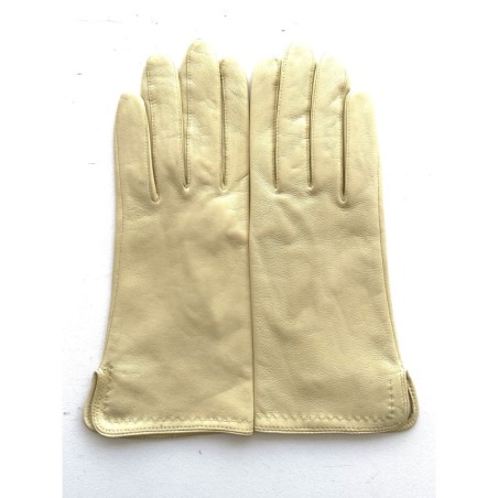 Gants en Cuir d'Agneau Beurre Frais Violette Doublés Soie.