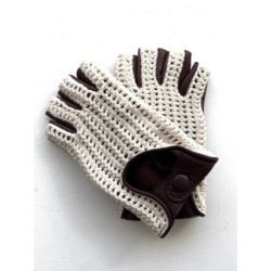 Mitaines Cuir d'Agneau Crochet Bordeaux Blanc Michèle Non Doublées.