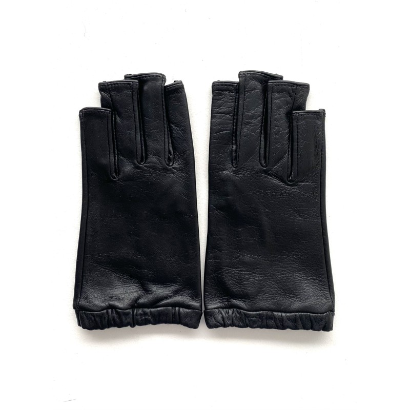 Mitaines en Cuir d'Agneau Noir Evelyne Doublées de Soie