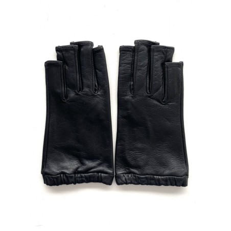 Mitaines en Cuir d'Agneau Noir Evelyne Doublées de Soie
