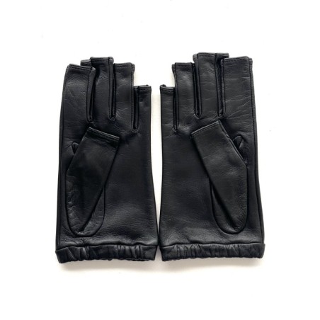 Mitaines en Cuir d'Agneau Noir Evelyne Doublées de Soie