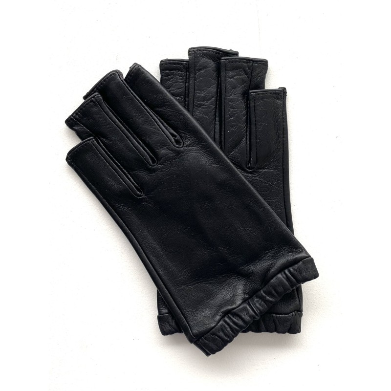 Mitaines en Cuir d'Agneau Noir Evelyne Doublées de Soie