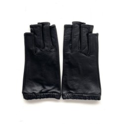 Mitaines en Cuir d'Agneau Noir Evelyne Doublées de Soie