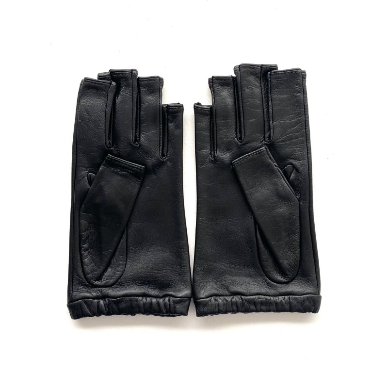 Mitaines en Cuir d'Agneau Noir Evelyne Doublées de Soie