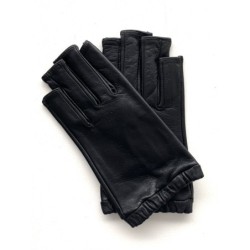 Mitaines en Cuir d'Agneau Noir Evelyne Doublées de Soie