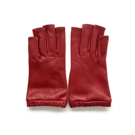 Mitaines en Cuir d'Agneau Rouge Evelyne Doublées de Soie