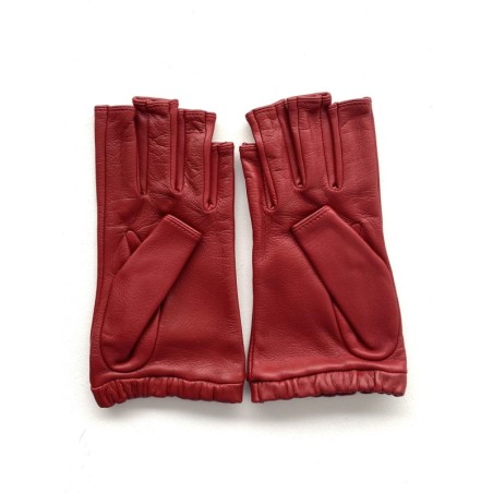 Mitaines en Cuir d'Agneau Rouge Evelyne Doublées de Soie