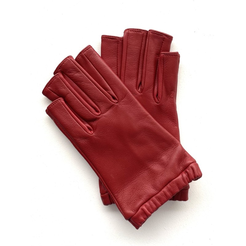 Mitaines en Cuir d'Agneau Rouge Evelyne Doublées de Soie