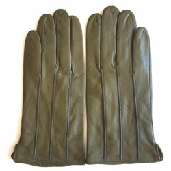 Gants en Cuir d'Agneau Kaki Bleu Georges Doublés en Soie.