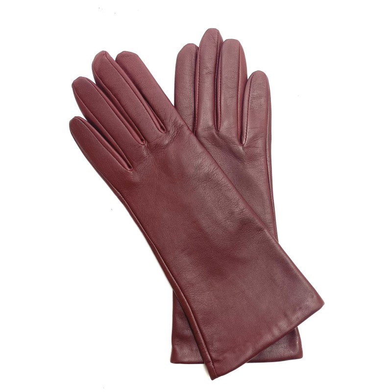 Gants en Cuir d'Agneau Bordeaux Coline Doublés Soie.