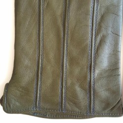Gants en Cuir d'Agneau Kaki Bleu Georges Doublés en Soie.