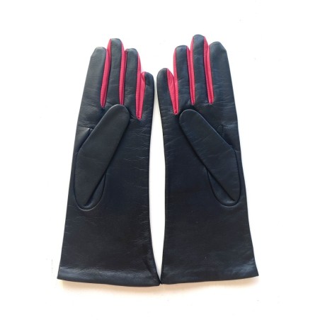 Gants en Cuir d'Agneau Noir Fuchsia Elisa Doublés Soie.