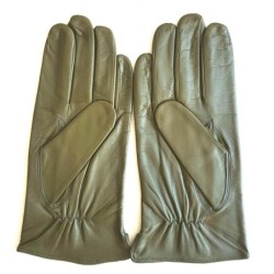 Gants en Cuir d'Agneau Kaki Bleu Georges Doublés en Soie.