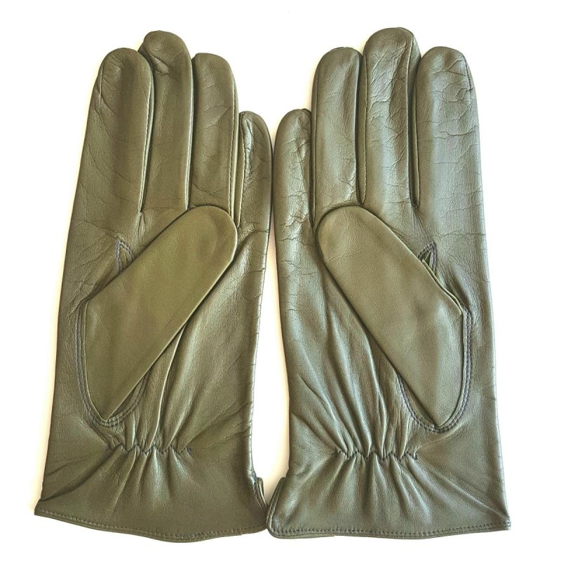 Gants en Cuir d'Agneau Kaki Bleu Georges Doublés en Soie.