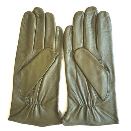 Gants en Cuir d'Agneau Kaki Bleu Georges Doublés en Soie.