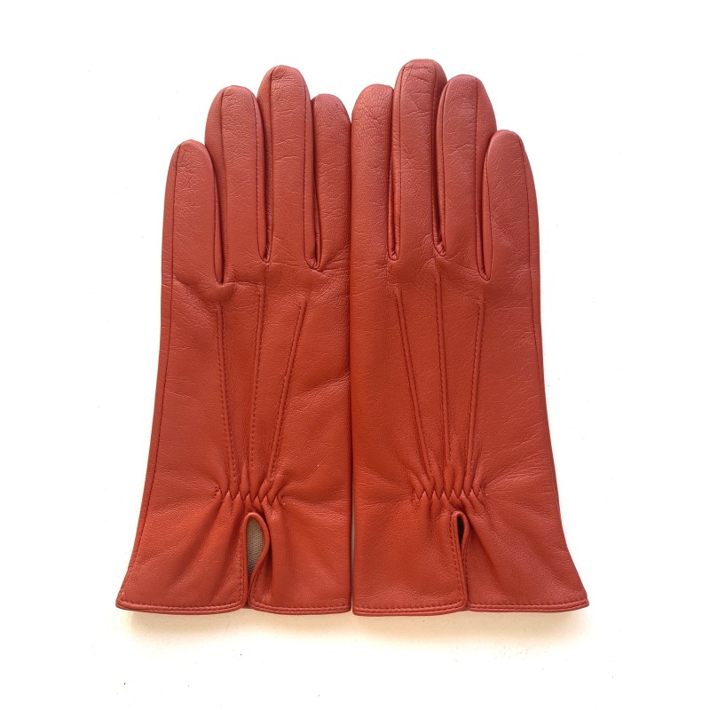 Gants en Cuir d'Agneau Orange Julie Doublés Soie.