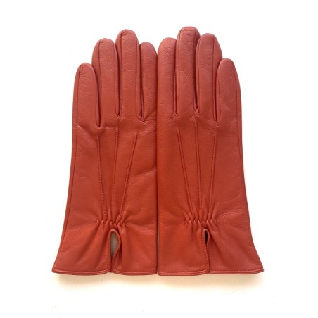 Gants en Cuir d'Agneau Orange Julie Doublés Soie.