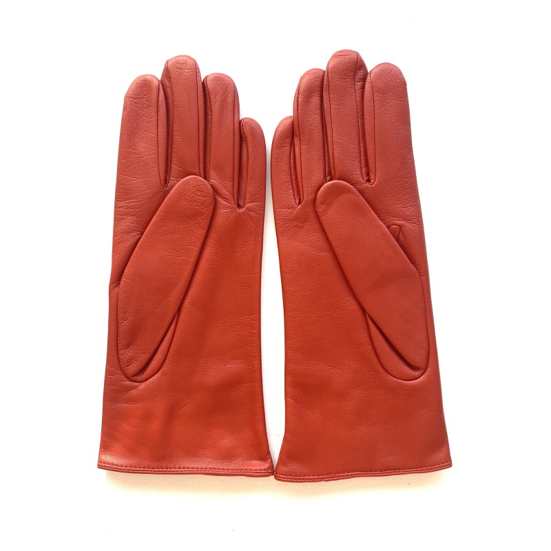 Gants en Cuir d'Agneau Orange Julie Doublés Soie.