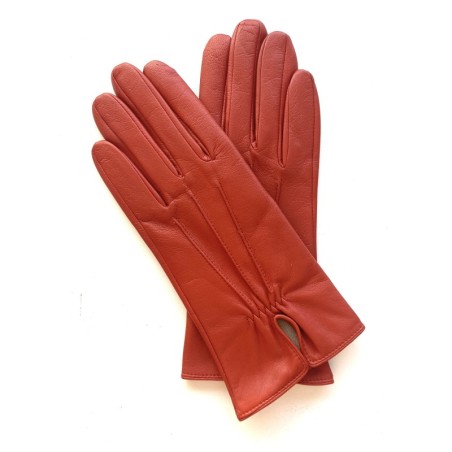 Gants en Cuir d'Agneau Orange Julie Doublés Soie.