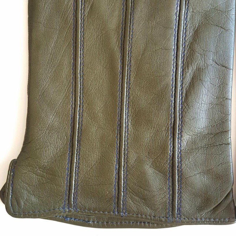 Gants en Cuir d'Agneau Kaki Bleu Georges Doublés en Soie.