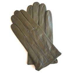 Gants en Cuir d'Agneau Kaki Bleu Georges Doublés en Soie.