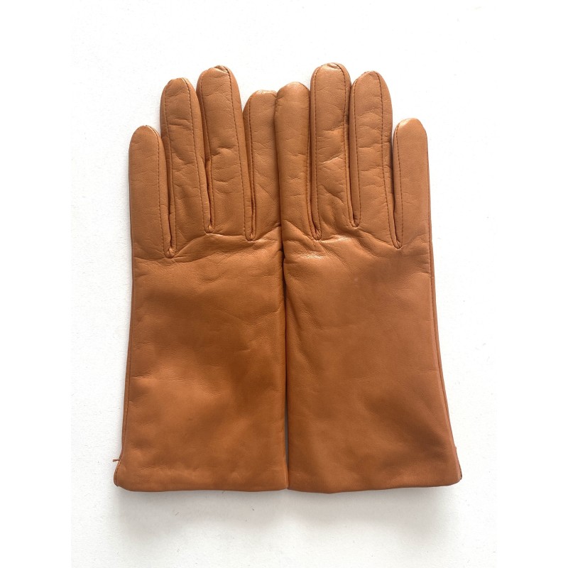 Gants en Cuir d'Agneau Capucine Camel Doublés Soie.