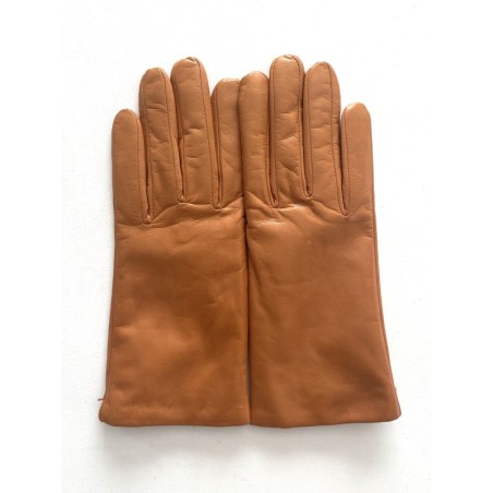 Gants en Cuir d'Agneau Capucine Camel Doublés Soie.