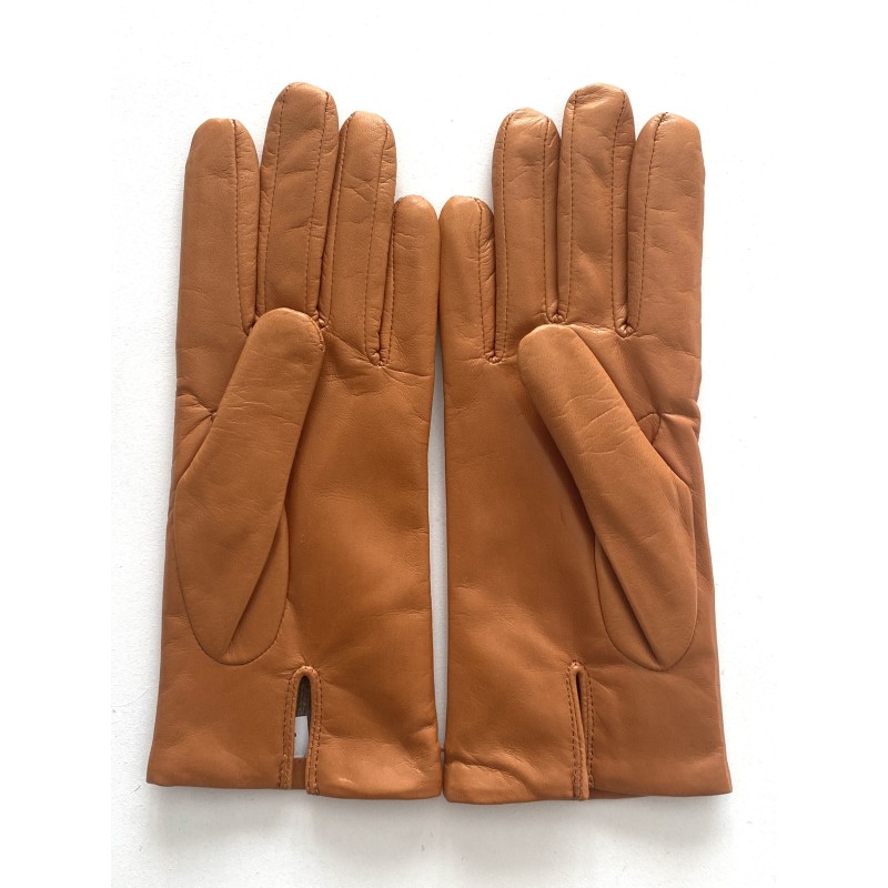 Gants en Cuir d'Agneau Capucine Camel Doublés Soie.