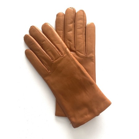 Gants en Cuir d'Agneau Capucine Camel Doublés Soie.