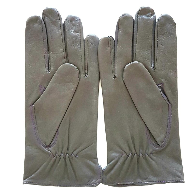 Gants en Cuir d'Agneau Gris, Améthyste Georges Doublés en Soie.