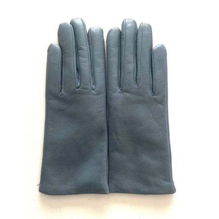 Gants en Cuir d'Agneau Bleu Acier Capucine Doublés Cachemire.