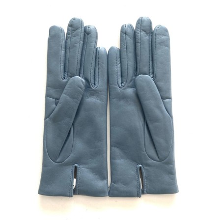 Gants en Cuir d'Agneau Bleu Acier Capucine Doublés Cachemire.