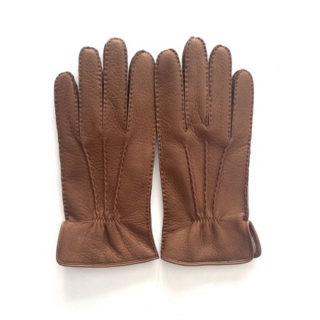 Gants en Cuir de Cerf Tobacco Marc Doublure Cachemire.