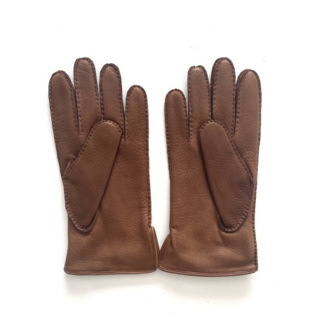 Gants en Cuir de Cerf Tobacco Marc Doublure Cachemire.