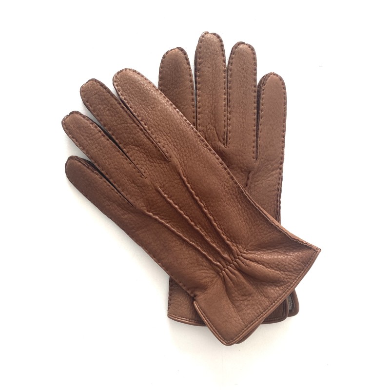 Gants en Cuir de Cerf Tobacco Marc Doublure Cachemire.