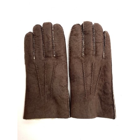 Gants en Cuir d'Agneau Lainé Chocolat Beige Jivago.