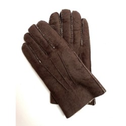 Gants en Cuir d'Agneau Lainé Chocolat Beige Jivago.