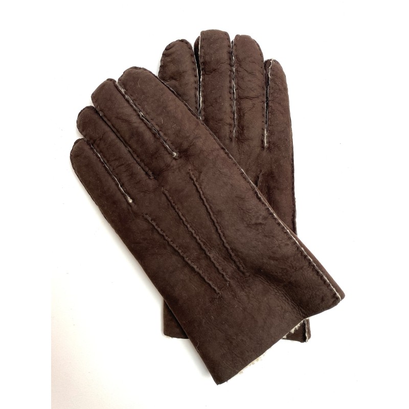 Gants en Cuir d'Agneau Lainé Chocolat Beige Jivago.