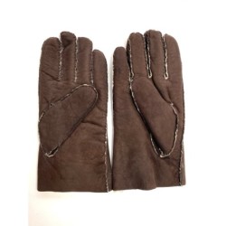 Gants en Cuir d'Agneau Lainé Chocolat Beige Jivago.