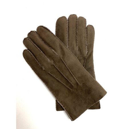 Gants en Cuir d'Agneau Lainé Marron Jivago.