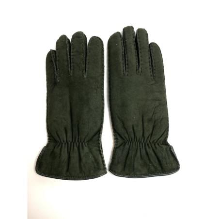 Gants en Cuir d'Agneau Lainé Vert Oksana.