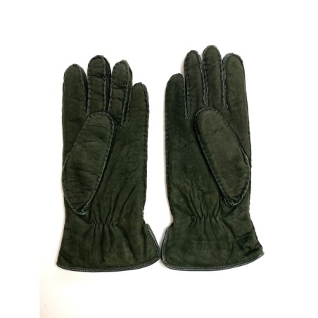 Gants en Cuir d'Agneau Lainé Vert Oksana.