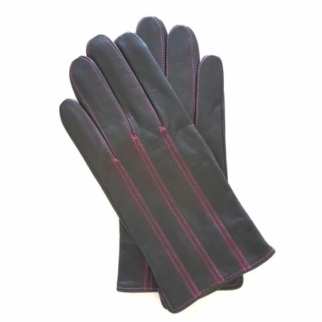 Gants en Cuir d'Agneau Gris Fuchsia Georges Doublés en Soie.