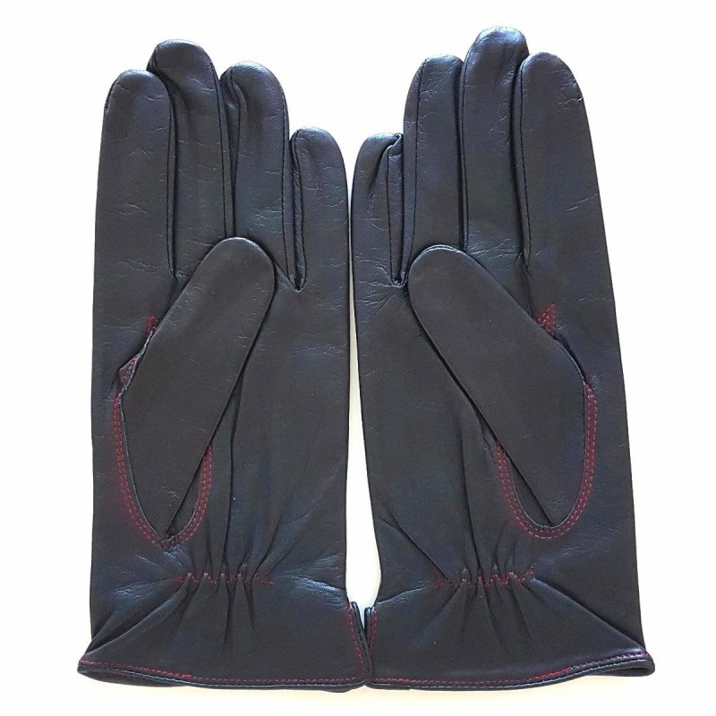 Gants en Cuir d'Agneau Noirs Rouges Georges Doublés en Soie.