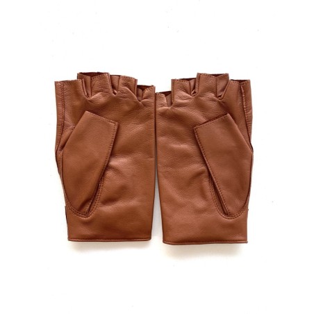 Mitaines en Cuir d'Agneau Cognac Pilote Non Doublées.