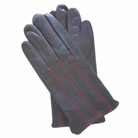Gants en Cuir d'Agneau Noirs Rouges Georges Doublés en Soie.