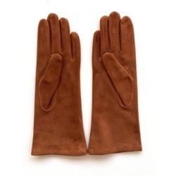 Gant en Cuir Chèvre Velours Cognac Coline Bis Doublés Soie.