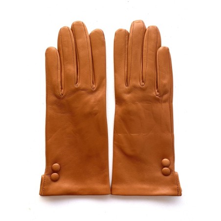 Gants en Cuir d'Agneau Camel Clémentine Doublés Soie.