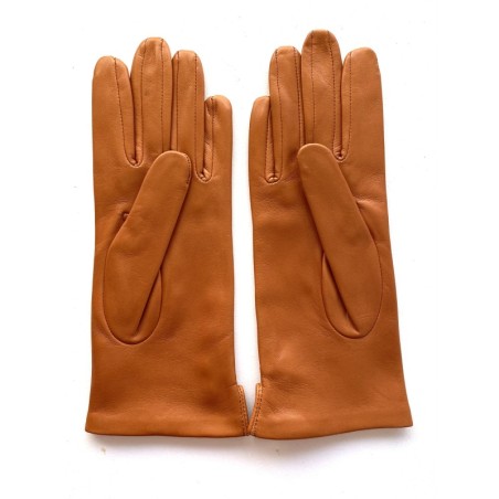 Gants en Cuir d'Agneau Camel Clémentine Doublés Soie.